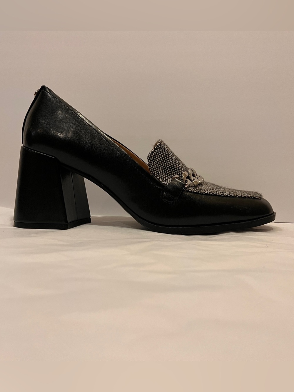 Kelly & Katie Black and Gray Block Heel Loafer - Women's Dress Pump